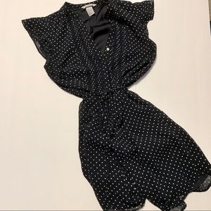 Navy blue polka dot cap sleeve dress